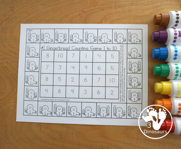 Free Gingerbread Counting Game Numbers 1 to 10 Printables - You have two printable games with gingerbread and gumdrop for kids to count the gumdrops and find the matching number in the game to get four in a row.- 3Dinosaurs.com