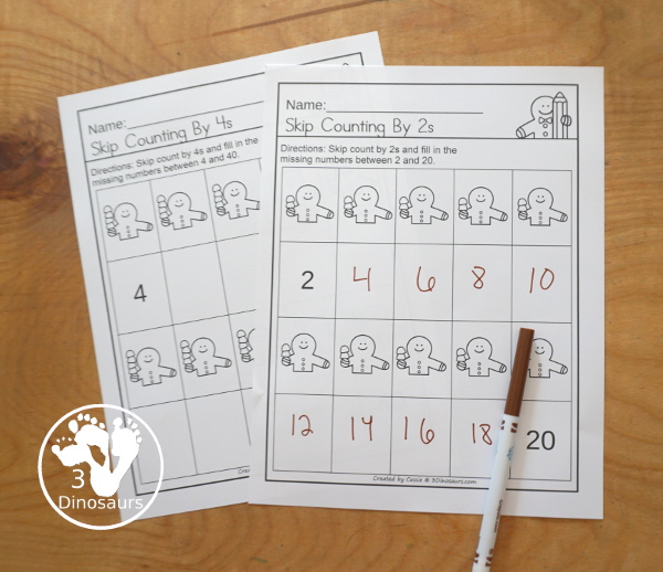 Gingerbread Skip Counting Set - Skip Counting 2 to 12 - working on skip counting with puzzles, skip counting worksheets, skip counting matching cards, skip counting mats - 3Dinosaurs.com