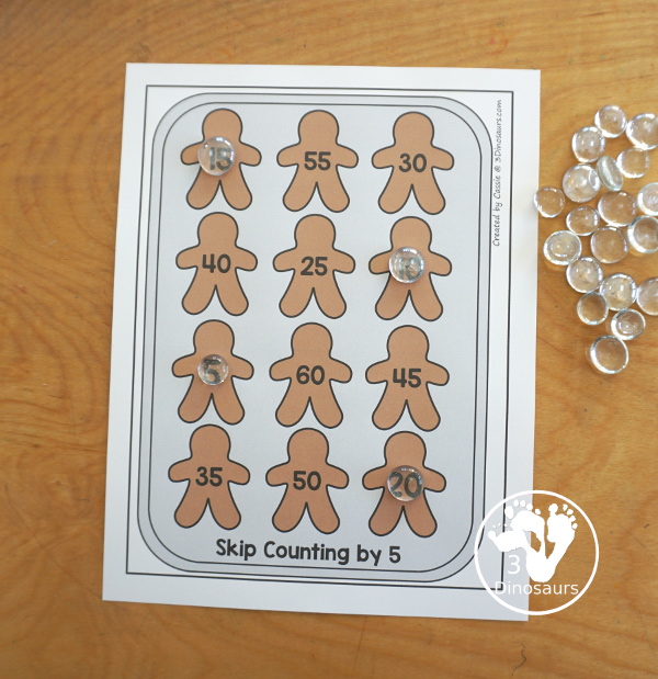 Free Gingerbread Skip Counting Mats 2 to 12 - you have 11 skip counting mats. With a skip counting mat for each number, 2 to 12, that skip counts 12 times on each mat. A great winter theme for math - 3Dinosaurs.com