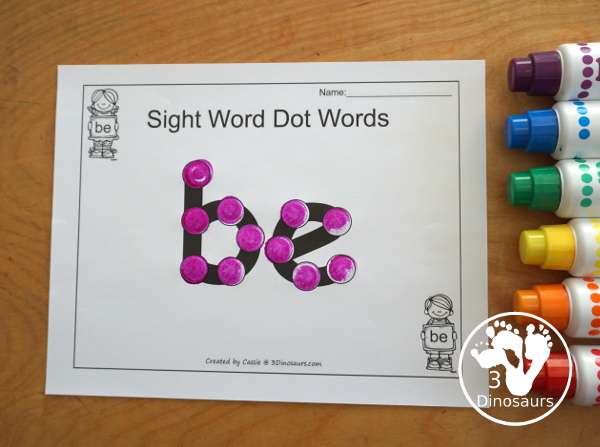 Romping & Roaring Primer Sight Words: ate, be, black, brown. You have six pages of printables for each sight words with different activities for each sight word. A fun want to introduce and explore sight words. - 3Dinosaurs.com