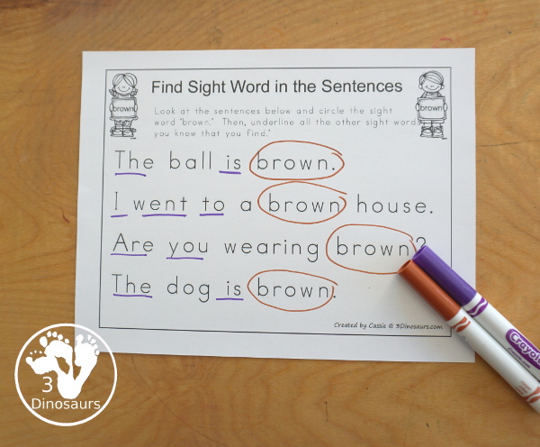 Romping & Roaring Primer Sight Words: ate, be, black, brown. You have six pages of printables for each sight words with different activities for each sight word. A fun want to introduce and explore sight words. - 3Dinosaurs.com