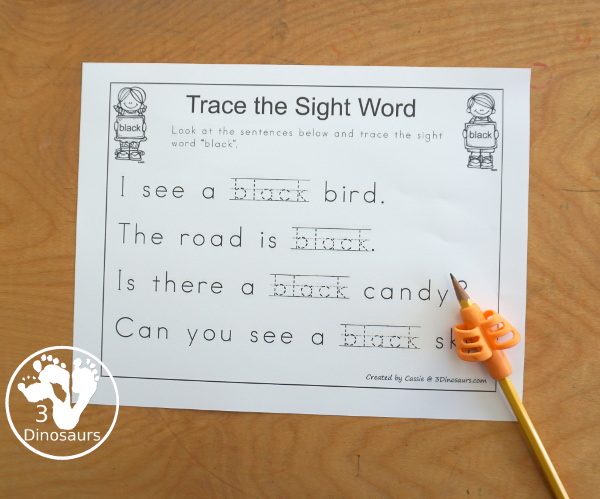 Romping & Roaring Primer Sight Words: ate, be, black, brown. You have six pages of printables for each sight words with different activities for each sight word. A fun want to introduce and explore sight words. - 3Dinosaurs.com