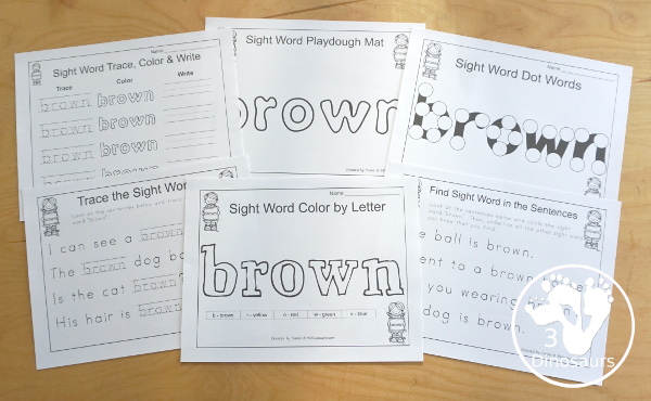 Romping & Roaring Primer Sight Words: brown. You have six pages of printables for each sight word with different activities for each sight word. A fun want to introduce and explore sight words. - 3Dinosaurs.com