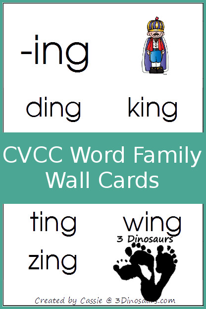 Free CVCC Word Family Wall Cards - 3Dinosaurs.com