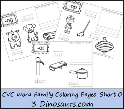 New CVC Word Family Coloring Pages: Short O Vowel - 3Dinosaurs.com