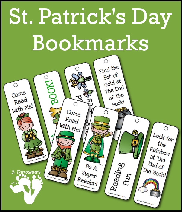 Free St Patricks Day Bookmarks - 2 pages of printables - 3Dinosaurs.com