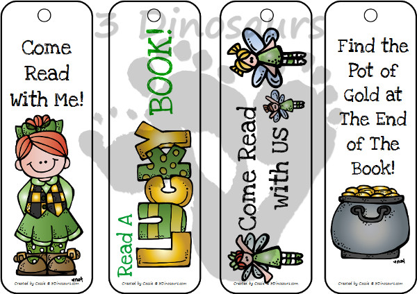 Free St Patricks Day Bookmarks - 2 pages of printables - 3Dinosaurs.com