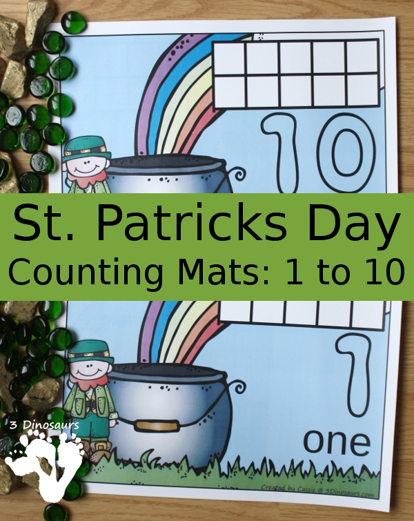 Free St Patrick's Day Themed Counting Mats: 1 to 10 - hands-on math with playdough number and ten frames - 3Dinosaurs.com