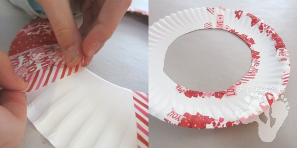 Easy to Make Valentine Themed Washi Tape Wreaths - fun fine motor wreath that kids of any age can make - 3Dinosaurs.com