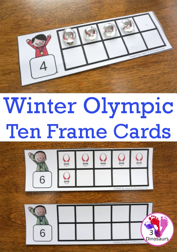 FREE Winter Olympics Ten Fram Cards Numbers 1 to 10 with two types of cards - 3Dinosaurs.com