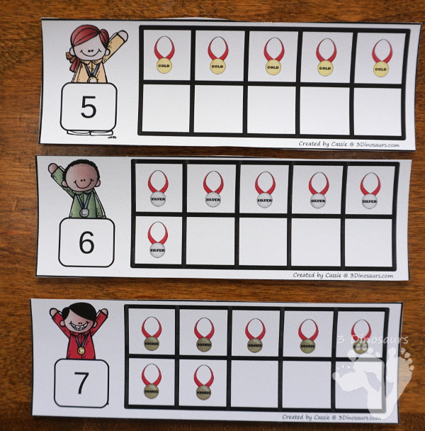 FREE Winter Olympics Ten Fram Cards Numbers 1 to 10 with two types of cards - 3Dinosaurs.com