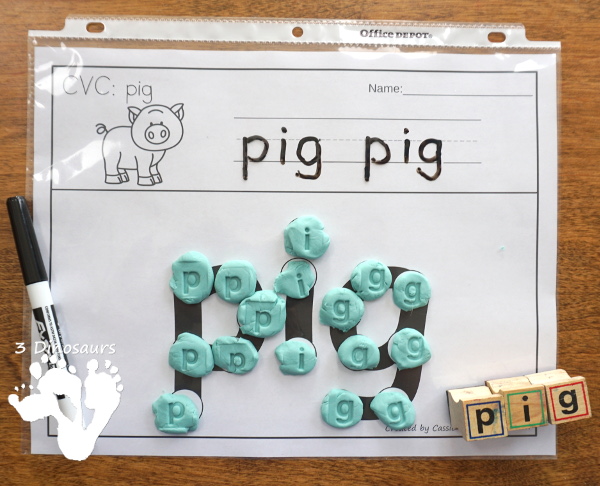 CVC Word Family Dot Marker Words With Tracing - 162 pages of printables for kids to work on the CVC words with matching picture and tracing for the dot marker word - 3Dinosaurs.com