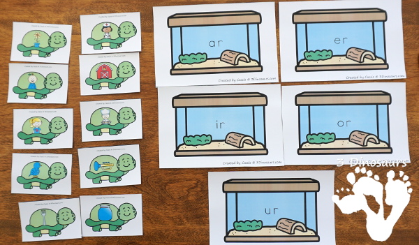 Free Turtle Themed R-Controlled Vowel Sorting - 5 sorting mats with 10 matching cards also includes a matching worksheet - 3Dinosaurs.com