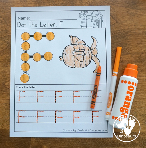 Free Alphabet Dot the Letter & Trace the Letter - all 26 ABC letters for kids to work on with uppercase or lowercase - 3Dinosaurs.com #dotmarker #freeprintable #abcs #kindergarten #prek