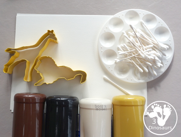 Giraffe & Lion Painting with Lions at Lunchtime - a fun watercolor and cookie cutter painting activity to make an African animal scene - 3Dinosaurs.com