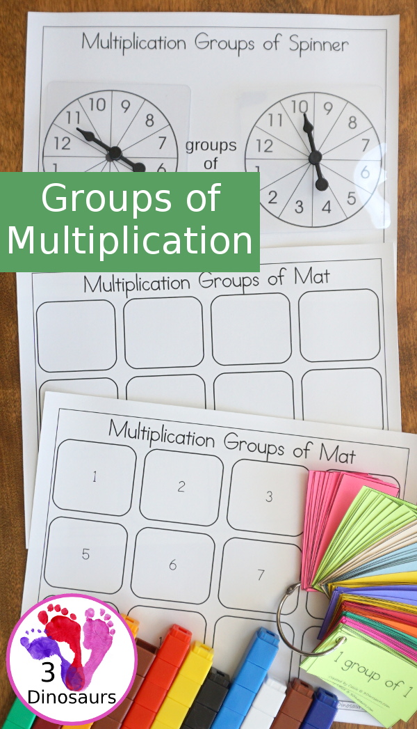 Free Groups of Multiplication Mat - with hands-on math spinner, flashcards and recording sheets for working on multiplication - 3Dinosaurs.com  #3dinosaurs #thirdgrade #fourthgrade #multiplication #handsonmath #freeprintable