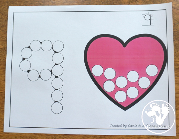 Valentines Dot the Number Count the Number - this is a fun counting activity with dot markers that works on numbers 0 to 20 with color or black and white options - 3Dinosaurs.com #valentiens #dotmaker #doadot #numbers #counting  #kindergarten #prek