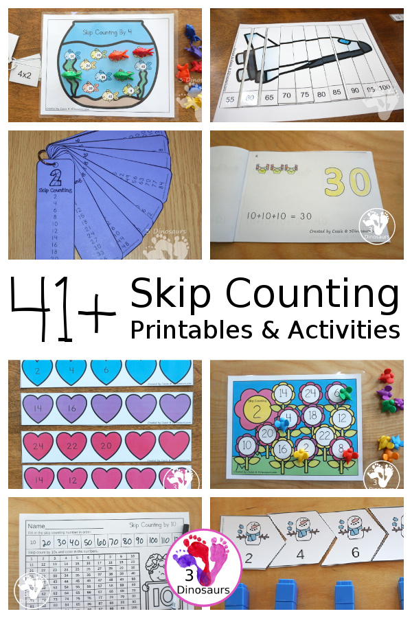 41+ Skip Counting Printables & Activities For Kids - All fun ways to work on skip counting with various levels and ideas to work on learning skip counting - 3Dinosaurs.com