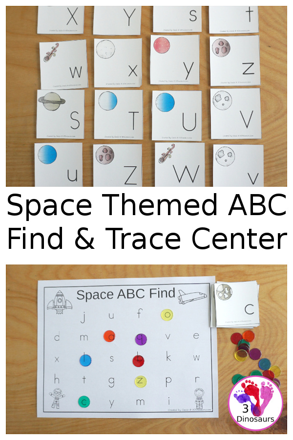 Free Space ABC Find And Tracing Printables - a fun set of alphabet cards with matching sheets for find or tracing the letters with uppercase and lowercase options - 3Dinosaurs.com