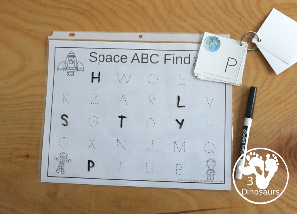 Free Space ABC Find And Tracing Printables - a fun set of alphabet cards with matching sheets for find or tracing the letters with uppercase and lowercase options - 3Dinosaurs.com