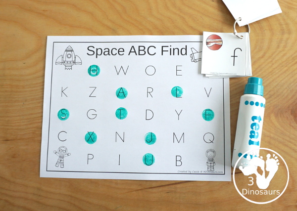 Free Space ABC Find And Tracing Printables - a fun set of alphabet cards with matching sheets for find or tracing the letters with uppercase and lowercase options - 3Dinosaurs.com