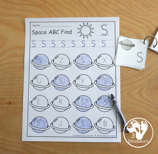 Space ABC Letter Find - with uppercase and lowercase letters with tracing and finding the letters on the planets - 3Dinosaurs.com