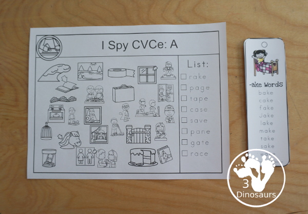 CVCe I Spy Printable for Long A, Long I, & Long O with word lists and pictures to find with all matching the CVCe pattern - 3Dinosaurs.com