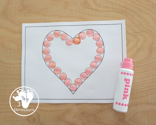  Free Heart Fine Motor Printables - with blank heart template, tracing hearts, dot marker hearts, and heart playdough mat - 3Dinosaurs.com