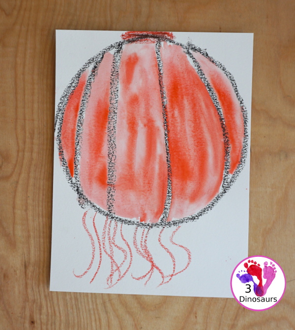 Watercolor Lanterns for Chinese New Year - a fun watercolor and oil pastel craft for kids to make a lantern. Super easy steps for kids to do. - 3Dinosaurs.com