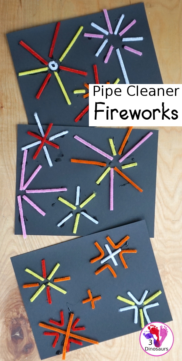 Pipe Cleaner Fireworks - an easy to make fireworks craft made with cut up pipe cleaners and glue. - 3Dinosaurs.com