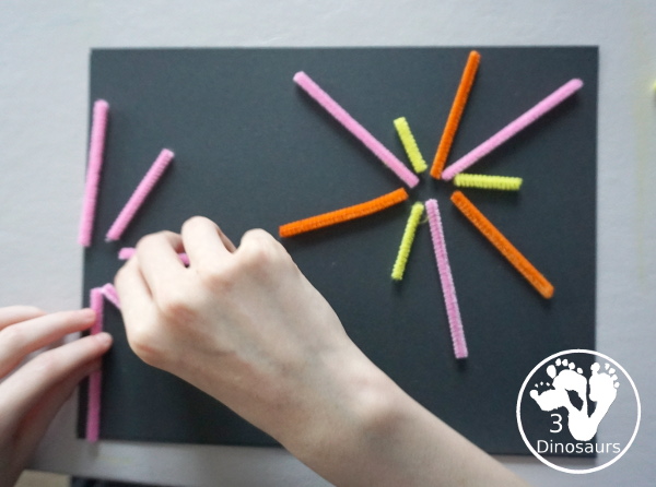 Pipe Cleaner Fireworks - an easy to make fireworks craft made with cut up pipe cleaners and glue. - 3Dinosaurs.com