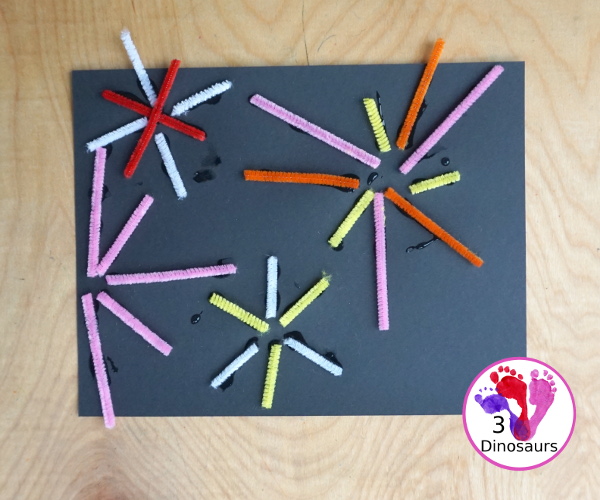 Pipe Cleaner Fireworks - an easy to make fireworks craft made with cut up pipe cleaners and glue. - 3Dinosaurs.com