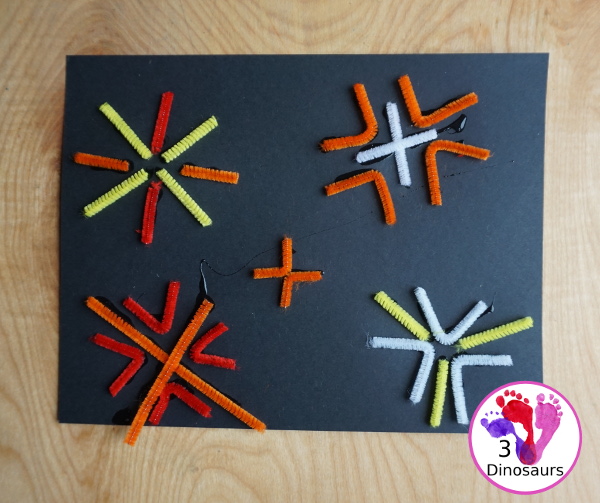 Pipe Cleaner Fireworks - an easy to make fireworks craft made with cut up pipe cleaners and glue. - 3Dinosaurs.com