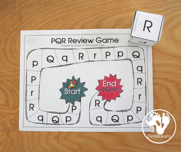 Free Romping & Roaring PQR Review Pack- with letter p, letter q, and letter r printables for reviewing the three letters with tracing, puzzles, coloring pages, finger puppets, game and more- 3Dinosaurs.com 