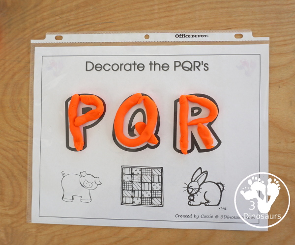 Free Romping & Roaring PQR Review Pack- with letter p, letter q, and letter r printables for reviewing the three letters with tracing, puzzles, coloring pages, finger puppets, game and more- 3Dinosaurs.com 