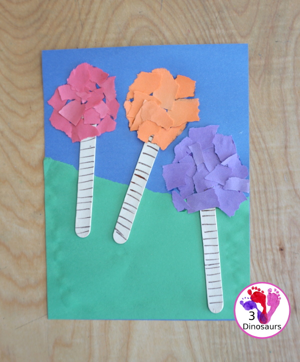Torn Paper Truffula Trees - a fun fine motor craft to go with the book the Lorax - 3Dinosaurs.com