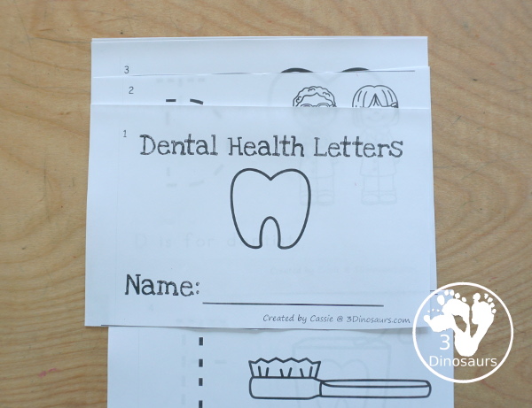 Free Dental Health ABC Easy Reader Book - with tracing uppercase letters and  7 themes in the book for kids to use in kindergarten and prek - How ot make the book  - 3Dinosaurs.com