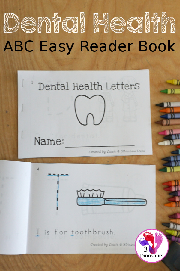 Free Dental Health ABC Easy Reader Book - with tracing uppercase letters and  7 themes in the book for kids to use in kindergarten and prek  - 3Dinosaurs.com