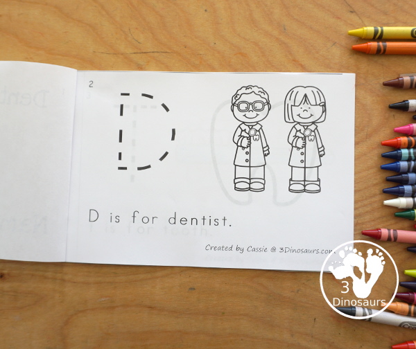 Free Dental Health ABC Easy Reader Book - with tracing uppercase letters and  7 themes in the book for kids to use in kindergarten and prek  - 3Dinosaurs.com