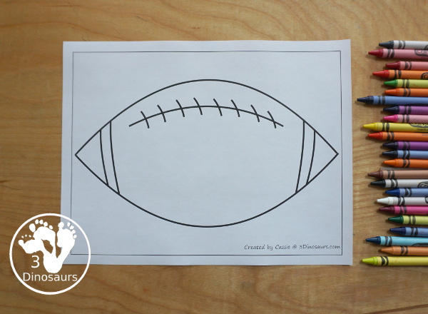 Free Football Fine Motor Dot Marker Printables -  with four pages of printables with a football template to color, a football to trace and a dot marker football, all great for football fine motor centers. -3Dinosaurs.com