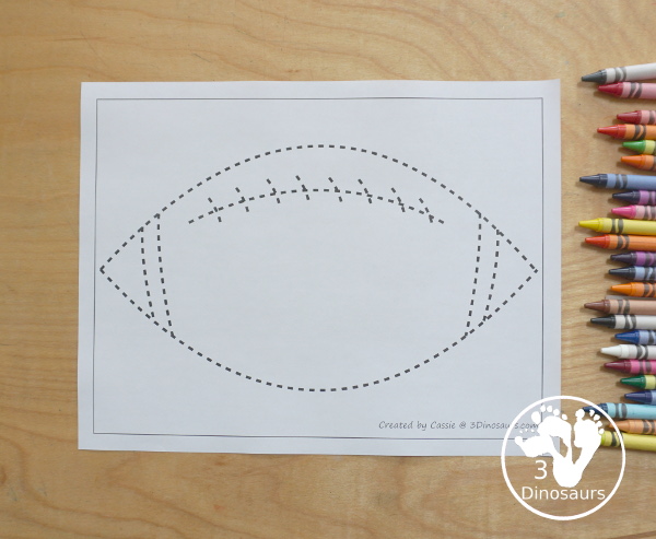 Free Football Fine Motor Dot Marker Printables -  with four pages of printables with a football template to color, a football to trace and a dot marker football, all great for football fine motor centers. -3Dinosaurs.com