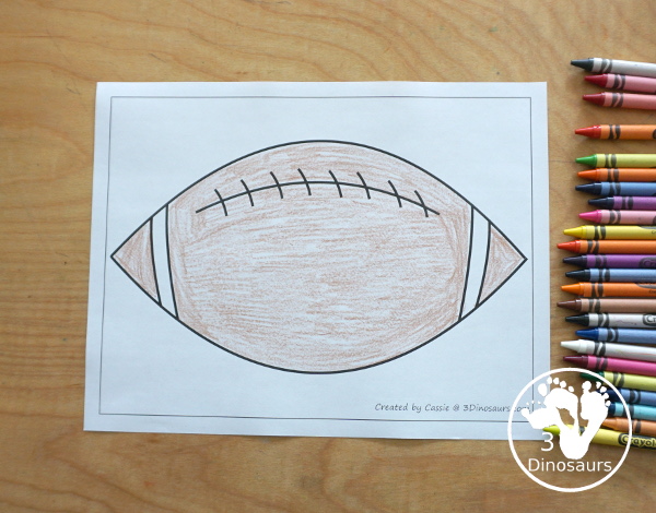 Free Football Fine Motor Dot Marker Printables -  with four pages of printables with a football template to color, a football to trace and a dot marker football, all great for football fine motor centers. -3Dinosaurs.com