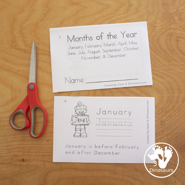 Free Months of the Year Easy Reader Book - a great 8 page book with a sentence to read about the months of the year with reading the words, tracing the word and writing the word. - 3Dinosaurs.com