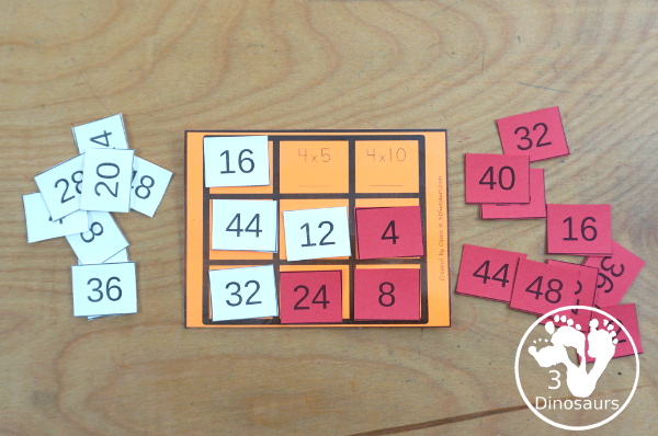 Free Multiplication Tic Tac Toe Printable - with four games boards for multiplication 1 to 12 - with 3 x 3 games for solving the equation games for kids to work on multiplication math facts - 3Dinosaurs.com