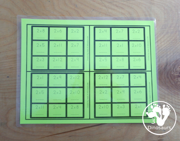 Free Multiplication Tic Tac Toe Printable - with four games boards for multiplication 1 to 12 - with 3 x 3 games for solving the equation games for kids to work on multiplication math facts - 3Dinosaurs.com