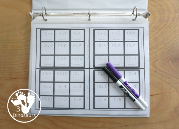 Free Multiplication Tic Tac Toe Printable - with four games boards for multiplication 1 to 12 - with 3 x 3 games for solving the equation games for kids to work on multiplication math facts - 3Dinosaurs.com