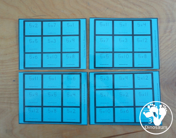 Free Multiplication Tic Tac Toe Printable - with four games boards for multiplication 1 to 12 - with 3 x 3 games for solving the equation games for kids to work on multiplication math facts - 3Dinosaurs.com