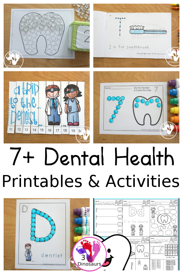 7+ Dental Heath Printables & Activities with printable packs, abcs, numbers, and fine motor mats - 3Dinosaurs.com