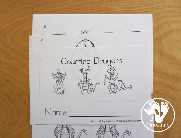 Free Dragon Counting Easy Reader Book Printable - with numbers 0 to 10 with counting different dragons on each page. A great counting book for kids in prek and kindergarten. - 3Dinosaurs.com