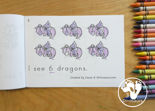 Free Dragon Counting Easy Reader Book Printable - with numbers 0 to 10 with counting different dragons on each page. A great counting book for kids in prek and kindergarten. - 3Dinosaurs.com